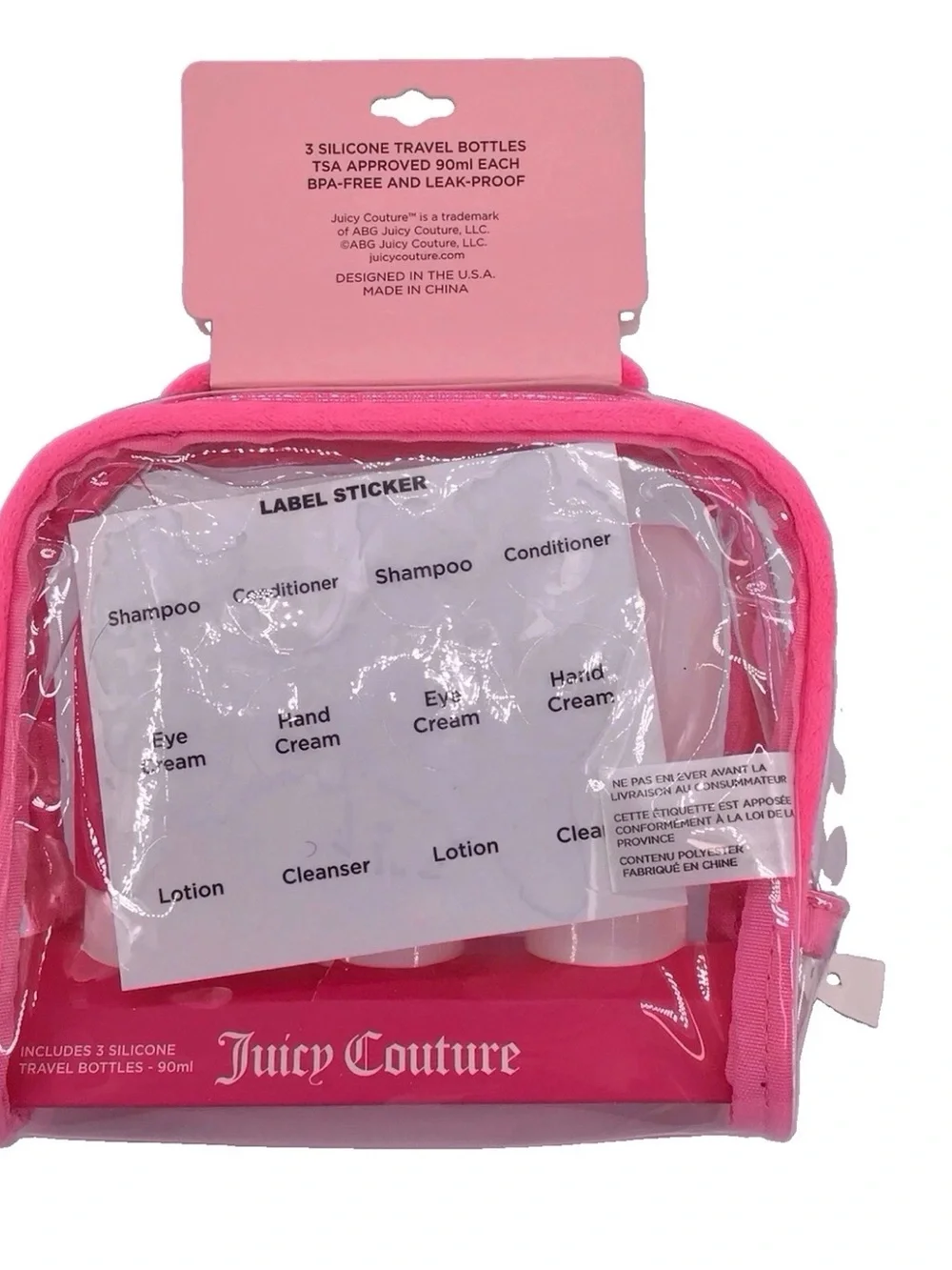 Vintage style Juicy Couture pvc travel Makeup Cosmetic Case Bag Pouch & bottles